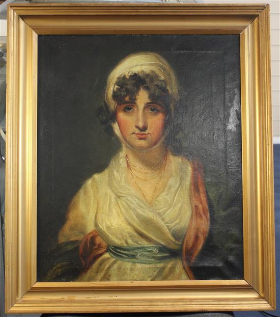 Early 19th century English School Portrait of a young woman, 24 x 20in.